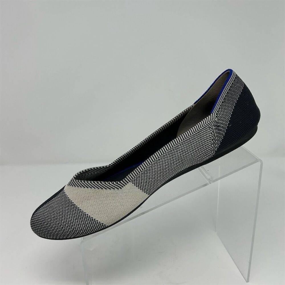 Rothy's Women's White and Black Plaid Cap Toe Flats Size 12.5 Slip-On Comfort - Picture 3 of 12
